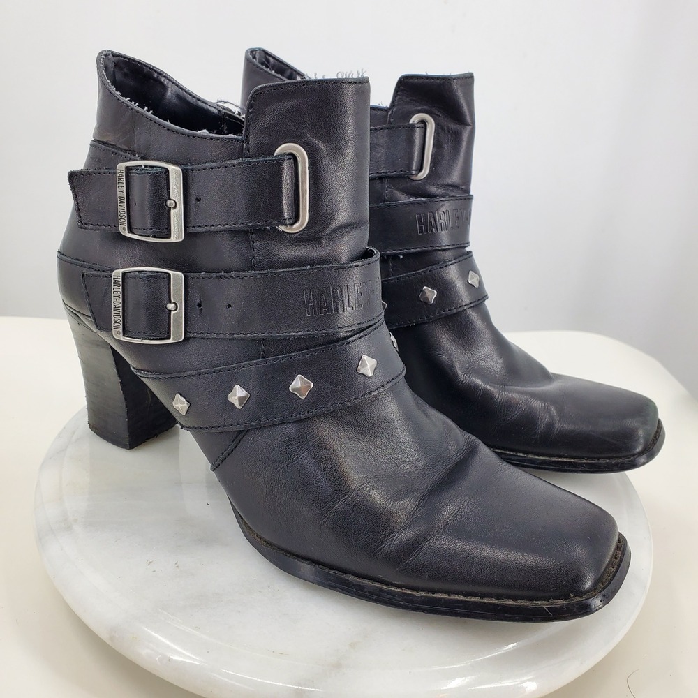 Harley Davidson Bridget Shootie Black Leather‎ Ankle Boots Studded 10 Biker Goth